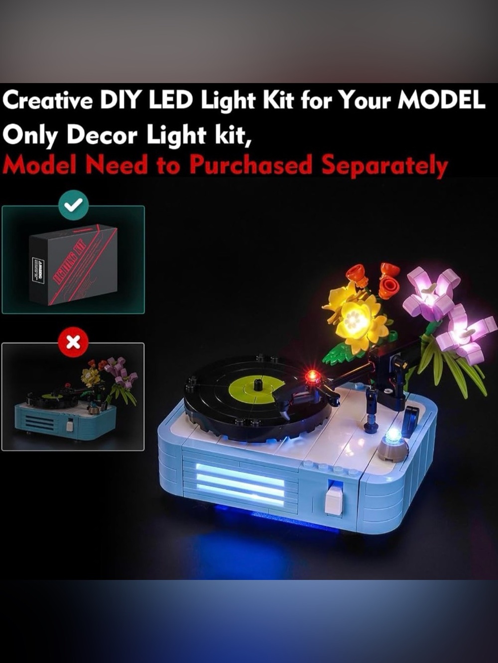 LED Decor Record Player Light Kit - Blue